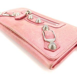 Balenciaga Wallet Purse Long Wallet Pink Silver Wo